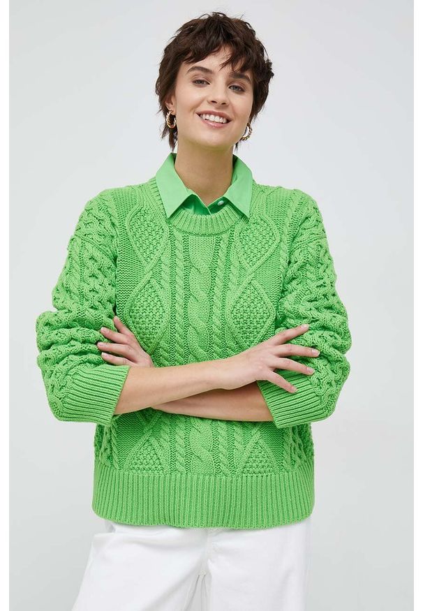TOMMY HILFIGER - Tommy Hilfiger sweter damski kolor zielony ciepły. Kolor: zielony. Materiał: dzianina. Wzór: ze splotem