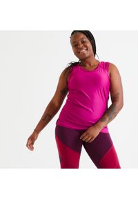 DOMYOS - Koszulka fitness damska Domyos bez rękawów. Kolor: fioletowy, wielokolorowy, różowy. Materiał: poliester, elastan, materiał. Długość rękawa: bez rękawów. Sport: fitness #1