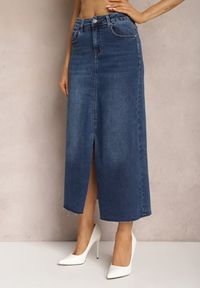 Renee - Granatowa Spódnica Maxi z Rozcięciem z Jeansu Vonuline. Stan: podwyższony. Kolor: niebieski. Materiał: jeans. Styl: sportowy, elegancki #3