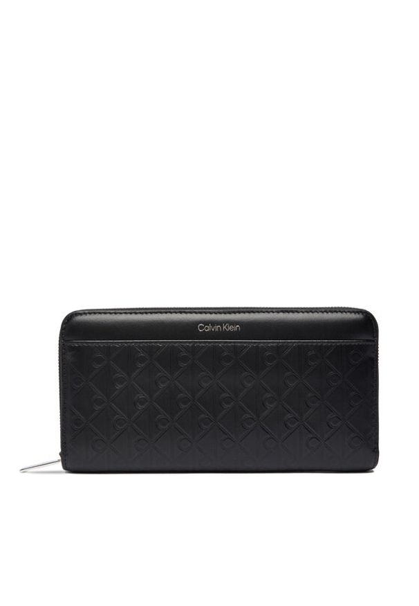 Calvin Klein Duży Portfel Damski Emblem Aop Embossed Long Wallet LV04F1097G Czarny. Kolor: czarny. Materiał: skóra