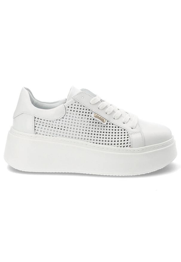 DAMISS - Białe Sneakersy Damiss Modne Obuwie Damskie. Kolor: biały. Materiał: materiał. Szerokość cholewki: normalna