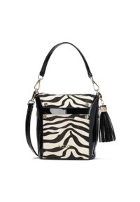 Kazar - Czarno-biała torebka damska. Kolor: czarny. Wzór: motyw zwierzęcy. Materiał: lakierowane, skórzane #1