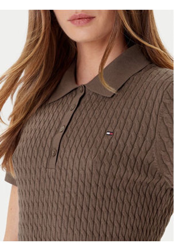 TOMMY HILFIGER - Tommy Hilfiger Sweter Fine WW0WW41474 Brązowy Regular Fit. Kolor: brązowy. Materiał: bawełna