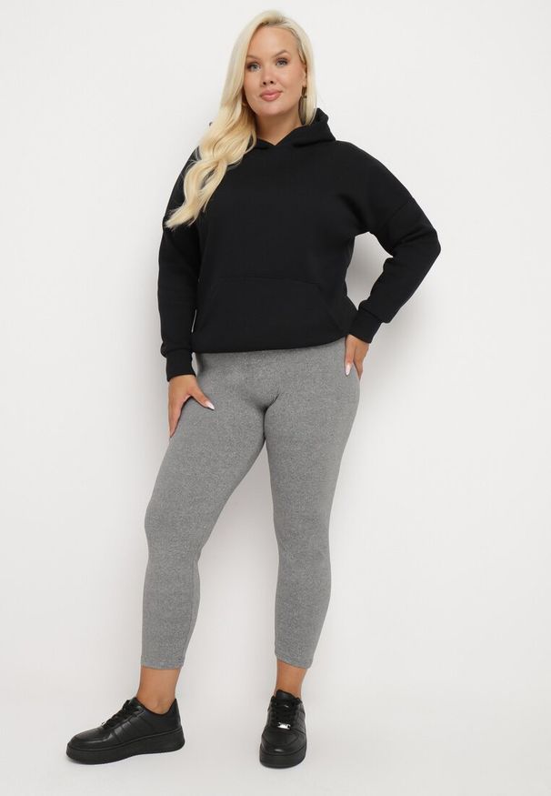 Born2be - Szare Legginsy z Wysokim Stanem z Włókna Bambusowego Wykończone Gumką w Pasie Vlanira. Okazja: na co dzień. Stan: podwyższony. Kolor: szary. Materiał: włókno. Styl: elegancki, casual