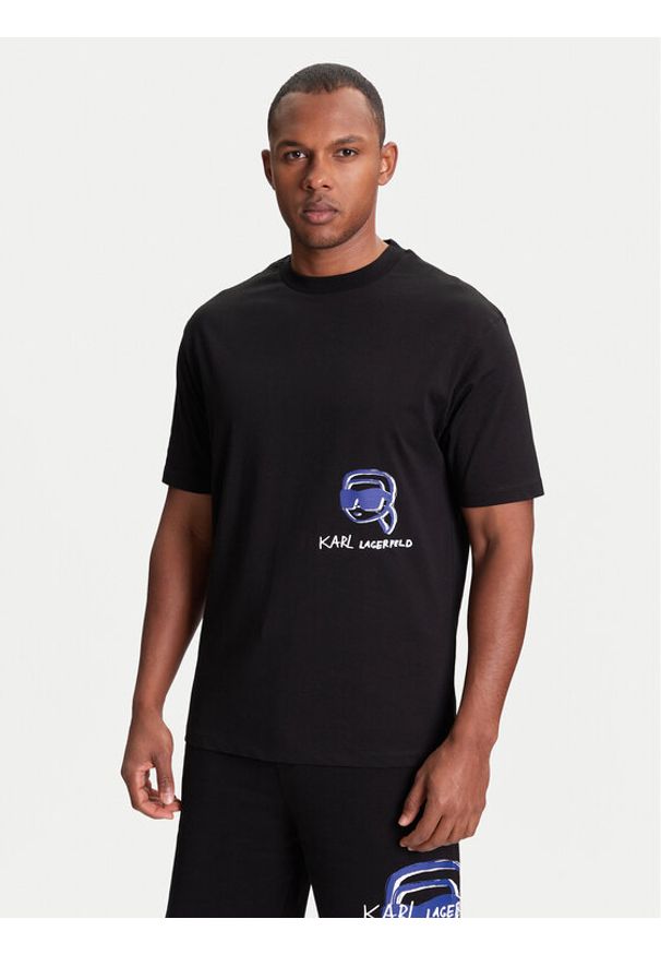 Karl Lagerfeld - KARL LAGERFELD T-Shirt 755144 553225 Czarny Regular Fit. Typ kołnierza: dekolt w karo. Kolor: czarny. Materiał: bawełna