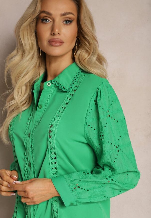 Renee - Zielona Koszula w Stylu Boho z Ozdobnym Haftem Anvia. Kolor: zielony. Wzór: haft. Styl: boho