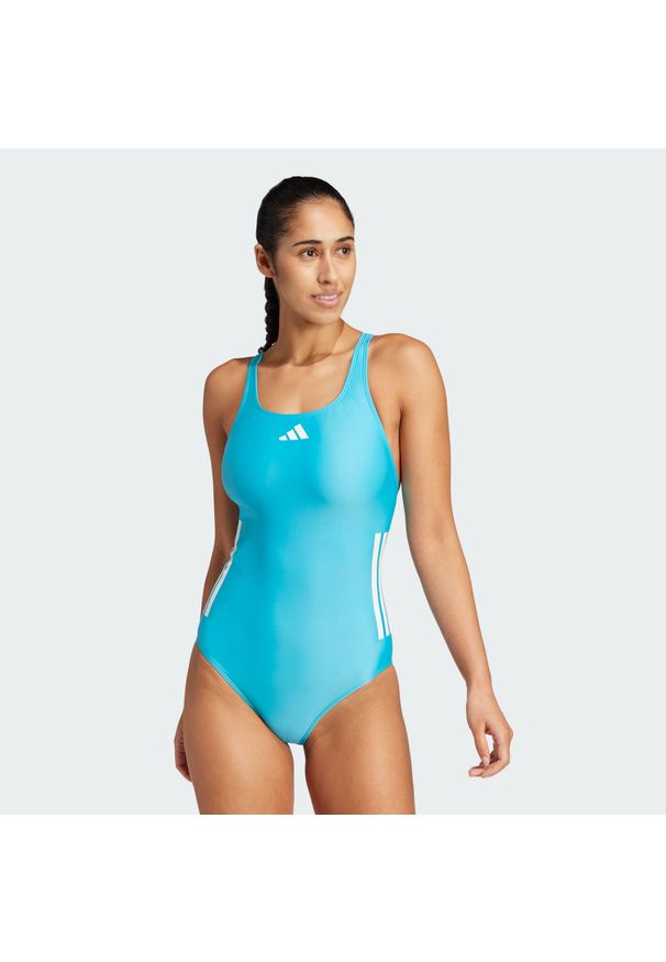 Adidas - Strój do pływania 3-Stripes C-Back. Kolor: niebieski, wielokolorowy, biały. Materiał: materiał
