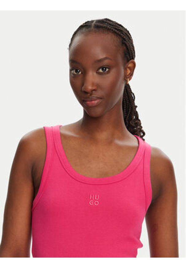 Hugo - HUGO Top Datamia 50514489 Różowy Slim Fit. Kolor: różowy. Materiał: bawełna