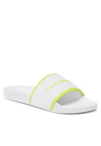 Klapki Calvin Klein Jeans Institutional Slide YW0YW00594 White/Safety Yellow 0K8. Kolor: biały. Materiał: skóra