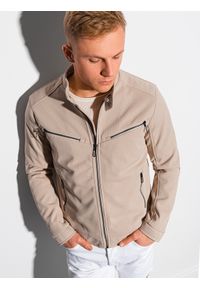 Ombre Clothing - Kurtka męska przejściowa C480 - beżowa - XXL. Kolor: beżowy. Materiał: poliester #4