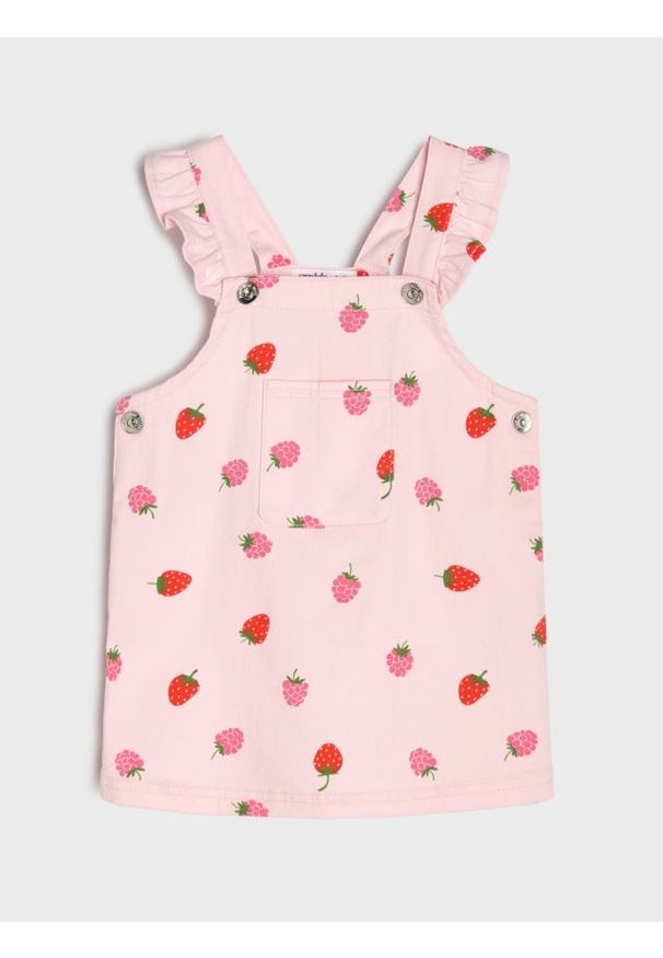 Sinsay - Jeansowa sukienka z motywem truskawek - różowy. Kolor: różowy. Materiał: jeans