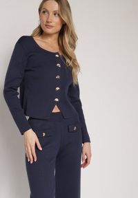 Born2be - Granatowy Dzianinowy Komplet z Wiskozą w Eleganckim Stylu Kardigan i Spodnie Delisana. Kolor: niebieski. Materiał: dzianina, wiskoza #6