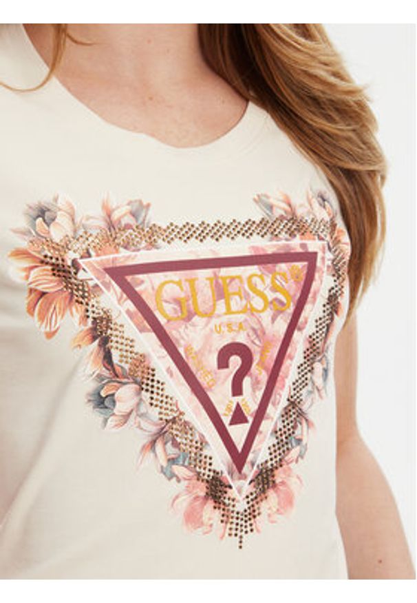Guess T-Shirt W5YI08 J1314 Écru Regular Fit. Materiał: bawełna