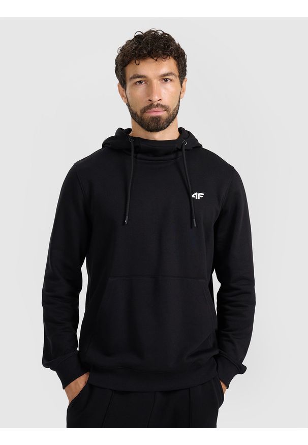 4f - 4F Bluza dresowa nierozpinana z kapturem męska - czarna L. Okazja: na co dzień. Typ kołnierza: kaptur. Kolor: czarny. Materiał: dresówka. Styl: casual