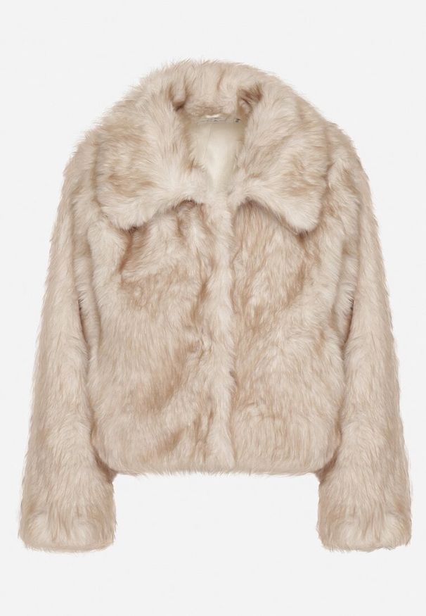 Born2be - Beżowa Krótka Kurtka Futerko z Kołnierzem Anantia. Okazja: na co dzień, do pracy, na randkę. Kolor: beżowy. Materiał: futro. Długość: krótkie. Styl: casual