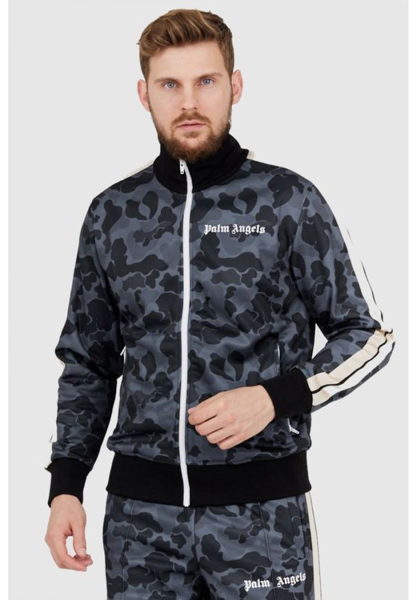 PALM ANGELS Szara bluza męska w moro, Rozmiar M. Kolor: szary. Materiał: prążkowany. Wzór: moro