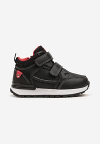 Born2be - Czarno-Czerwone Płaskie Botki w Stylu Sneakersów Ozdobione Przeszyciami Derizia. Okazja: na uczelnię. Kolor: czarny. Wzór: aplikacja
