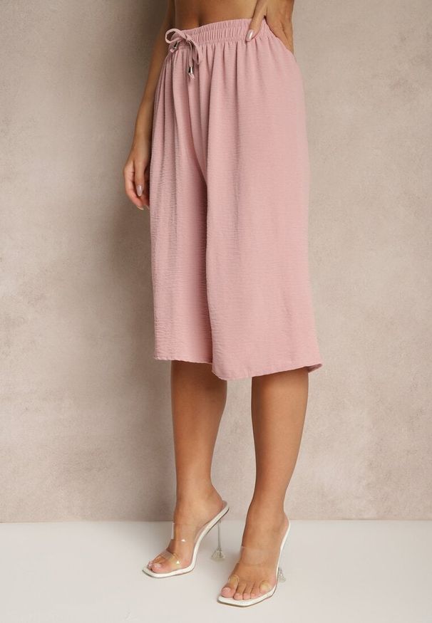 Renee - Różowe Spodnie Kuloty z Bawełną High Waist Azetia. Okazja: na co dzień. Stan: podwyższony. Kolor: różowy. Materiał: bawełna. Sezon: lato, wiosna. Styl: elegancki, casual, sportowy