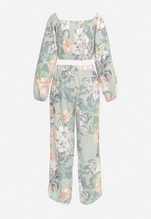 Born2be - Miętowy 2-częściowy Komplet z Bluzką i Spodniami Vaela. Kolor: miętowy. Materiał: materiał