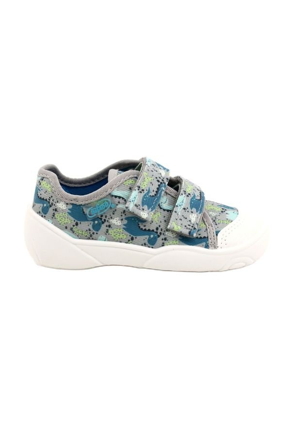 Befado obuwie dziecięce 907P156 Dino niebieskie szare zielone. Kolor: zielony, szary, niebieski, wielokolorowy. Materiał: bawełna, materiał. Sezon: lato