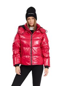 Karl Lagerfeld - KARL LAGERFELD Czerwona damska kurtka Hooded Down Jacket. Kolor: czerwony. Materiał: poliamid, puch. Długość rękawa: długi rękaw. Długość: długie #5