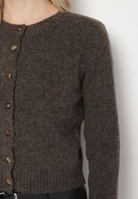 Born2be - Brązowy Kardigan z Wełną o Prostym Kroju z Okrągłym Dekoltem Reissima. Kolor: brązowy. Materiał: wełna. Długość rękawa: długi rękaw. Długość: długie. Styl: klasyczny #4