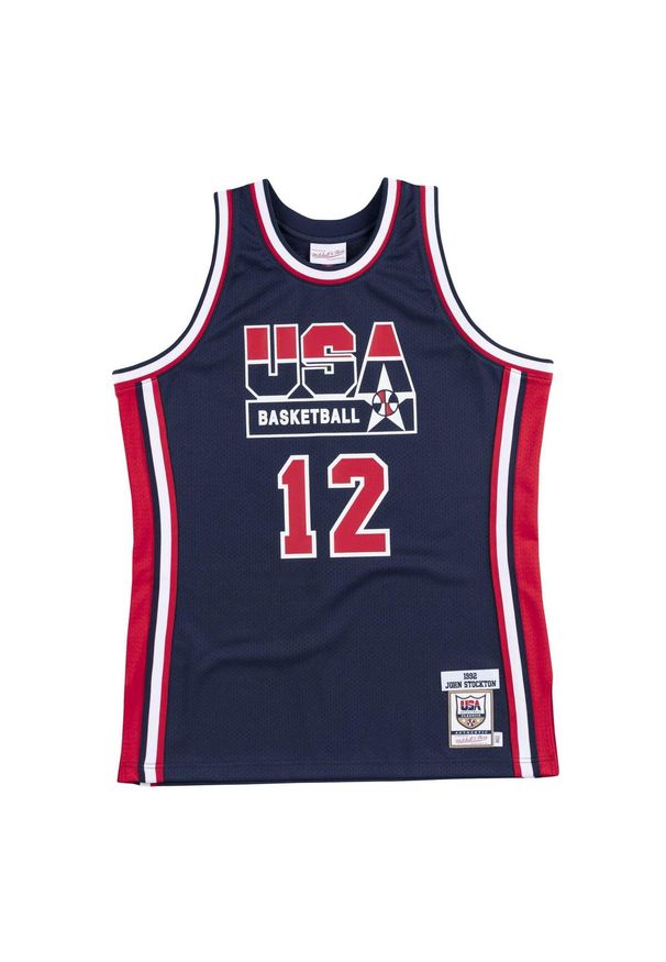 Mitchell & Ness - Autentyczny strój Team USA John Stockton. Kolor: niebieski. Materiał: jersey. Sport: koszykówka