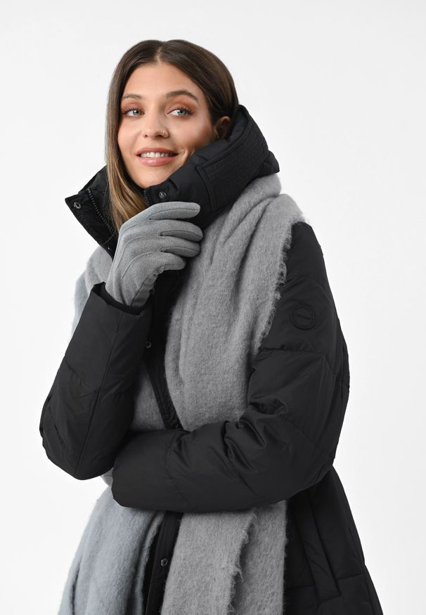 Volcano - Rękawiczki z funkcją touch screen H-AMBER. Kolor: szary. Materiał: dzianina, welur, materiał. Wzór: aplikacja. Sezon: zima, jesień. Styl: klasyczny, elegancki