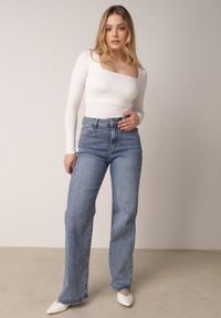 Born2be - Niebieskie Szerokie Jeansy z Bawełną i Domieszką Wiskozy z Wysokim Stanem Zhein. Okazja: na co dzień, do pracy, na spotkanie biznesowe. Stan: podwyższony. Kolekcja: plus size. Kolor: niebieski. Wzór: gładki. Styl: biznesowy, klasyczny, casual #3