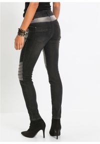Dżinsy SKINNY dwukolorowe, w stylu biker bonprix czarny "stone" - szary denim. Kolor: czarny. Materiał: materiał, bawełna, poliester, elastan #7