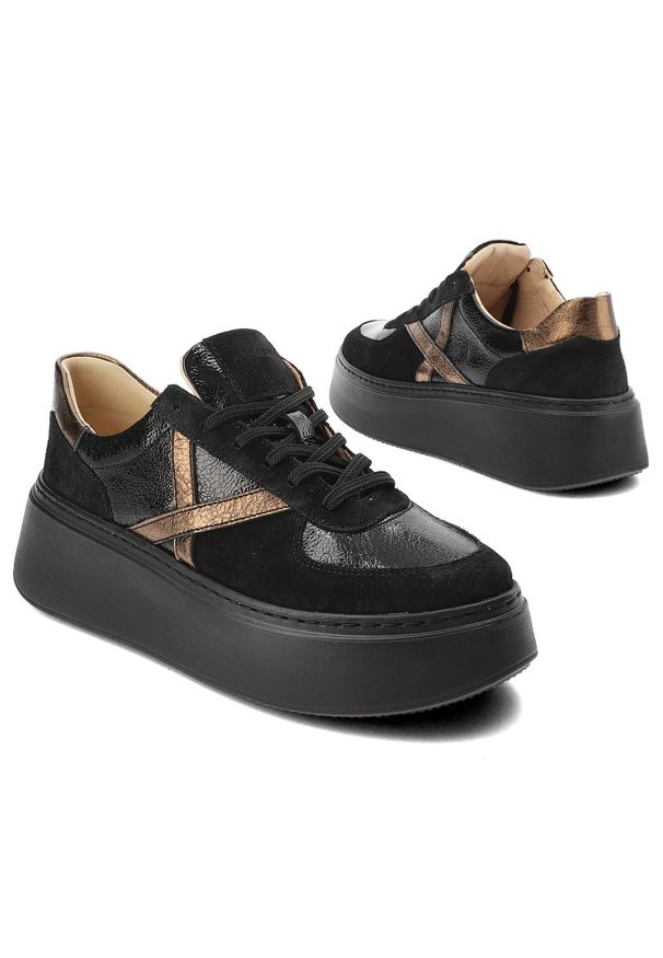 Czarne Sneakersy Armodo Wygodne Obuwie Damskie. Kolor: czarny. Obcas: na platformie. Styl: elegancki