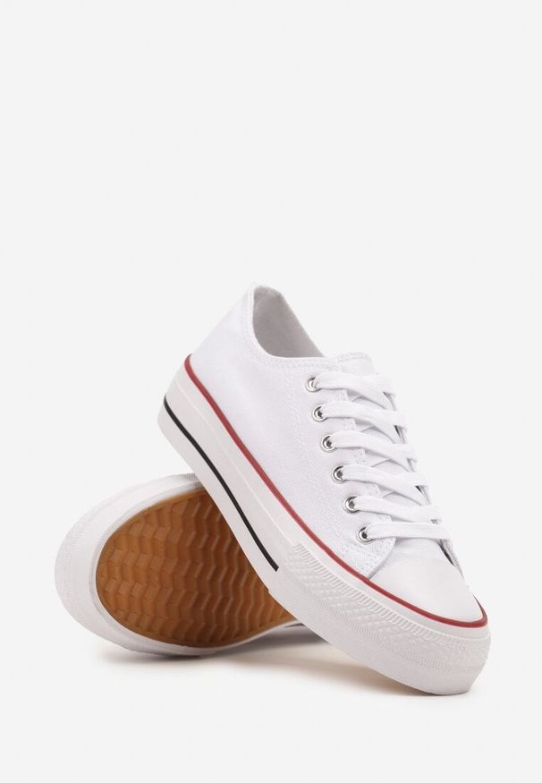 Born2be - Biało-Czerwone Trampki Vices na Grubszej Podeszwie pod Kostkę Tilomea. Okazja: na co dzień. Kolor: biały. Materiał: jeans. Styl: casual, elegancki