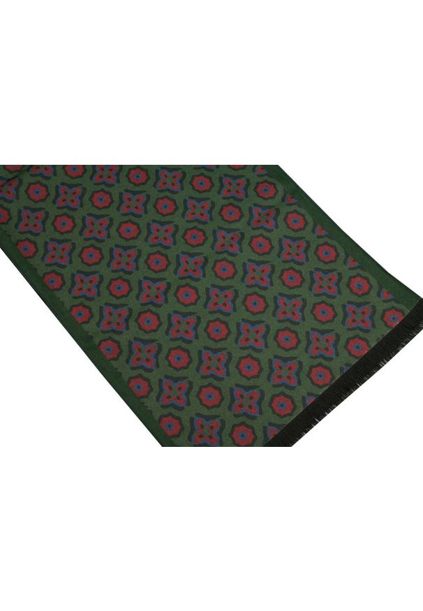 Elegancki Szalik Bawełniany - Alties - Duży Wzór na Zielony Tle. Kolor: zielony. Materiał: bawełna. Sezon: zima, jesień. Styl: elegancki