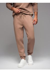 Ombre Clothing - Komplet dresowy UNISEX w stylu athleisure ze spodniami i bluzą - brązowy V16 - Rozmiar: XL/XXL. Okazja: do domu. Kolor: brązowy. Materiał: dresówka. Wzór: aplikacja #3