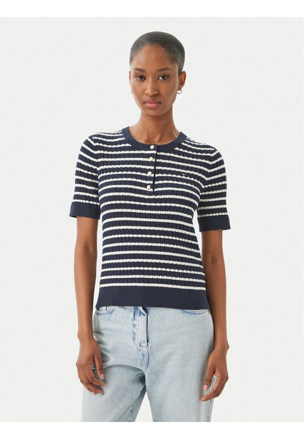 TOMMY HILFIGER - Tommy Hilfiger Sweter WW0WW49613 Granatowy Slim Fit. Kolor: niebieski. Materiał: bawełna