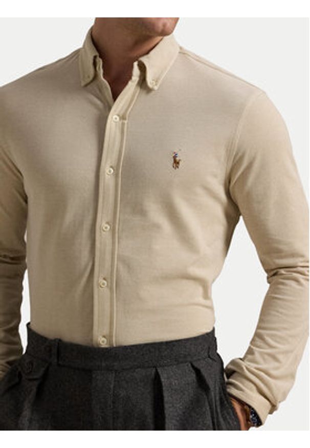 Polo Ralph Lauren Koszula 710932545007 Beżowy Custom Fit. Typ kołnierza: polo. Kolor: beżowy. Materiał: bawełna