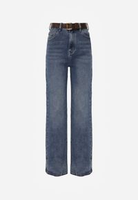 Born2be - Niebieskie Szerokie Jeansy z Bawełną i Domieszką Wiskozy z Wysokim Stanem Crianise. Okazja: na co dzień. Stan: podwyższony. Kolekcja: plus size. Kolor: niebieski. Styl: casual, klasyczny #6