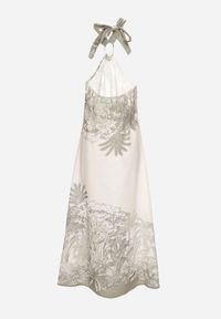 Born2be - Zielona Sukienka z Wiskozą i Motywem Palm z Wiązaniem Izomara. Okazja: na co dzień, na spacer. Kolor: zielony. Materiał: wiskoza. Sezon: lato. Styl: casual, elegancki #3