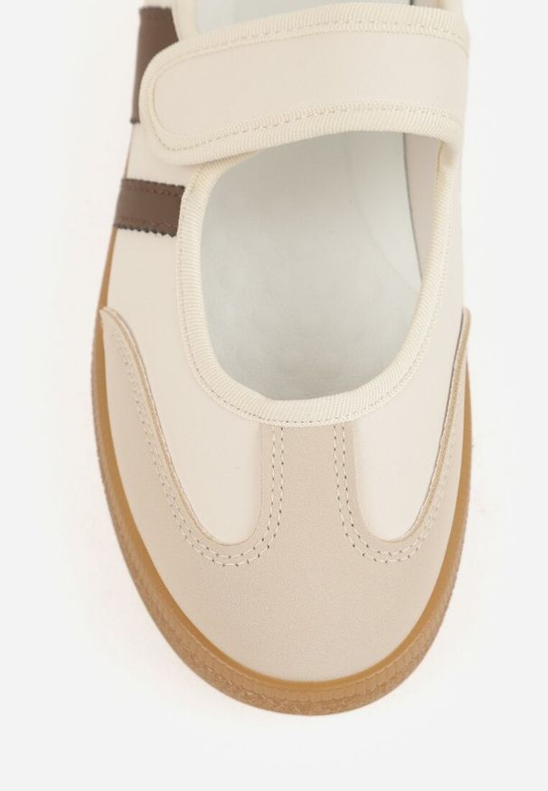 Renee - Beżowe Tenisówki Sneakeriny z Paskiem na Rzep Pirel. Okazja: na co dzień. Zapięcie: rzepy. Kolor: beżowy. Materiał: jeans, koronka. Wzór: gładki. Styl: sportowy, casual, elegancki