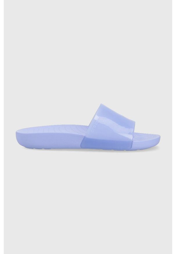 Crocs klapki Splash Glossy Slide damskie kolor fioletowy 208538. Kolor: fioletowy. Materiał: materiał. Wzór: gładki