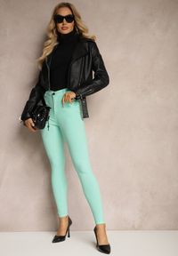 Renee - Miętowe Skinny Jeansy z Bawełną High Waist Lorie. Okazja: na co dzień. Stan: podwyższony. Kolor: miętowy. Styl: elegancki, casual, wizytowy #1