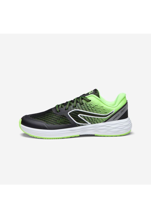 KIPRUN - Buty do biegania dla dzieci Kiprun Fast. Kolor: czarny, zielony, wielokolorowy, żółty. Materiał: kauczuk. Sport: bieganie
