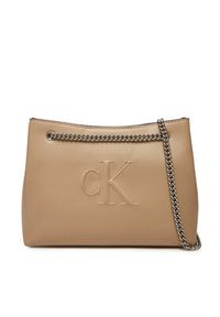 Calvin Klein Jeans Torebka Sculpted Chain Shoulder Bag LV04K3163G Beżowy. Kolor: beżowy. Materiał: skórzane #5