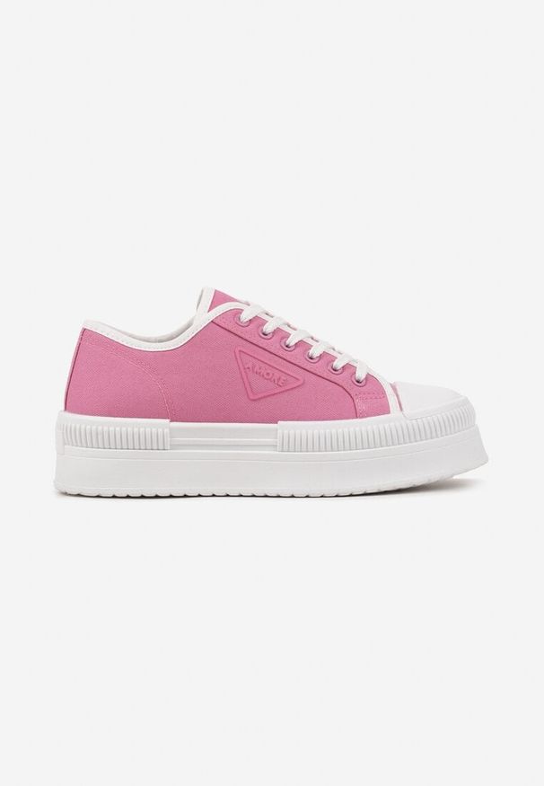 Born2be - Fuksjowe Trampki na Platformie z Naszywką na Boku Alimiora. Kolor: różowy. Wzór: aplikacja. Obcas: na platformie. Styl: elegancki
