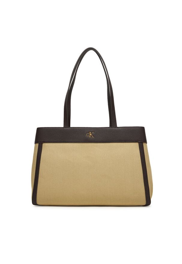 Calvin Klein Torebka Ck Canvas Medium Tote LV04F3503G Beżowy. Kolor: beżowy