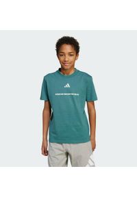 Adidas - Koszulka adidas Boys Slogan Single Jersey Kids. Kolor: niebieski. Materiał: jersey