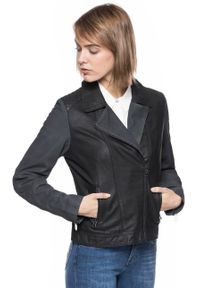 Wrangler - DAMSKA KURTKA SKÓRZANE WRANGLER DAISY LEATHER JACKET BLACK W4070ZA01. Materiał: skóra. Styl: elegancki