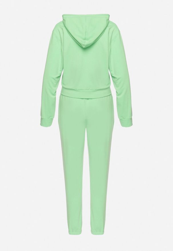 Born2be - Jasnozielony 2-Częściowy Komplet Dresowy z Krótką Bluzą z Kapturem i Luźnymi Spodniami Avifa. Kolor: zielony. Materiał: dresówka