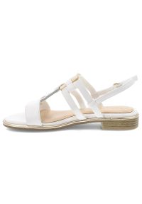 Białe Sandały Marco Tozzi Eleganckie Buty Damskie. Okazja: na co dzień, na spacer. Kolor: biały. Materiał: skóra. Wzór: geometria, aplikacja. Sezon: lato. Obcas: na obcasie. Styl: elegancki. Wysokość obcasa: średni #5