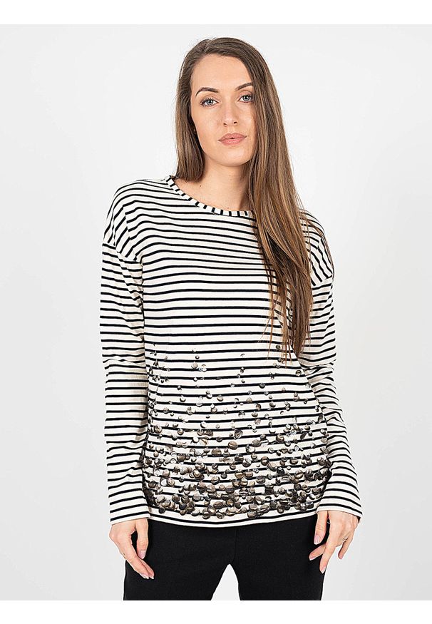 Pinko Bluzka "Melegnano" | 1G1754 Y7SM | Melegnano | Kobieta | Granatowy, Ecru. Okazja: na co dzień. Kolor: niebieski. Materiał: bawełna. Długość rękawa: długi rękaw. Długość: długie. Wzór: aplikacja. Styl: casual